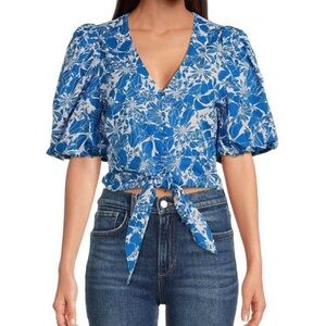 Sugarlips Marina Floral Print V-Neck Tie Front Crop Top